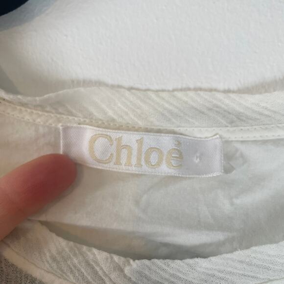 Chloe Ready to Wear White Plisse Ruffled Top Sz 42 XL 100% Cotton Blouse Gauzy - Picture 2 of 8